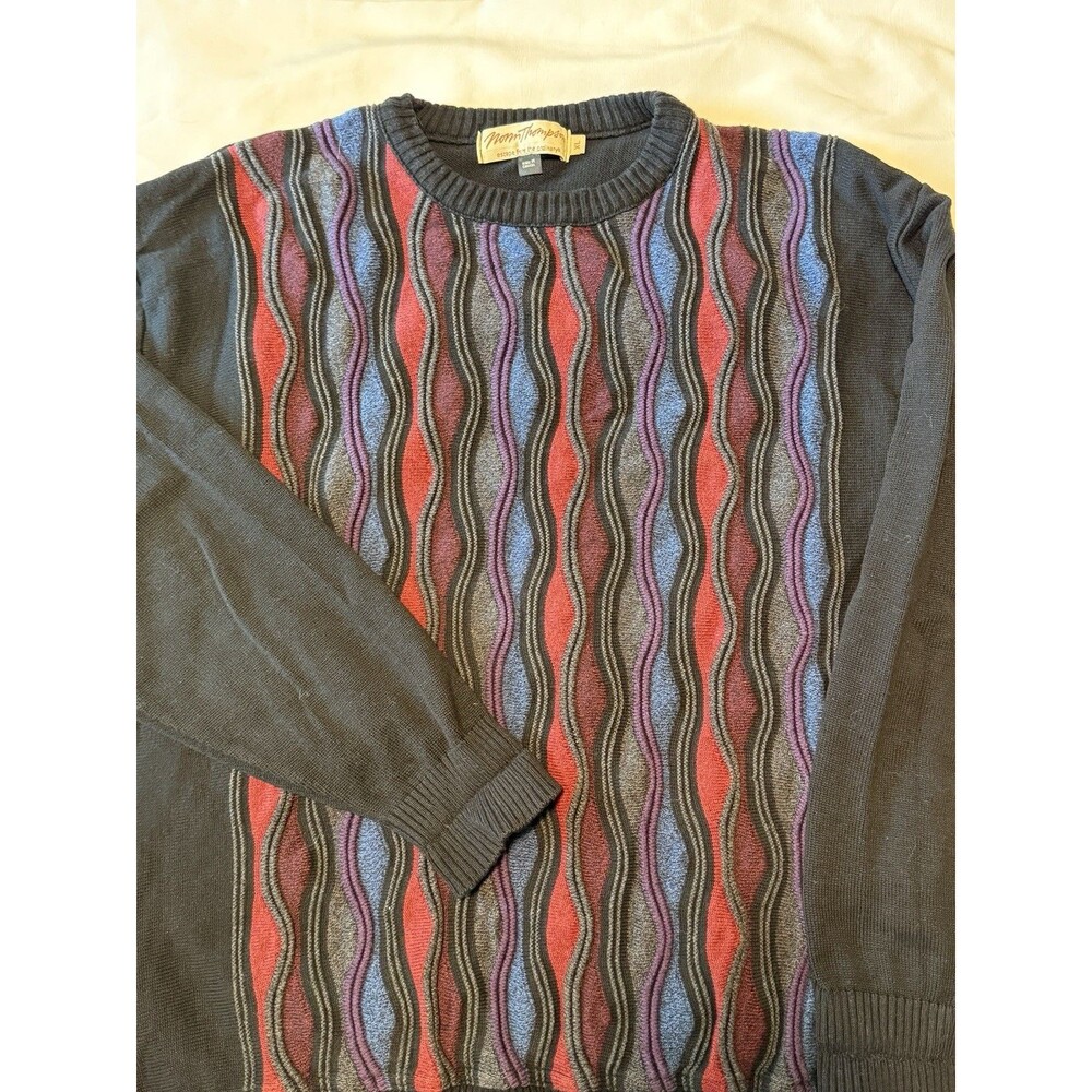 Vintage Coogi Style Sweater Mens XL Textured Knit Striped Canada Norm Thompson - Picture 4 of 10